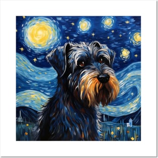 Standard Schnauzers Immersed in The Starry Night's Enigmatic Artistry Posters and Art